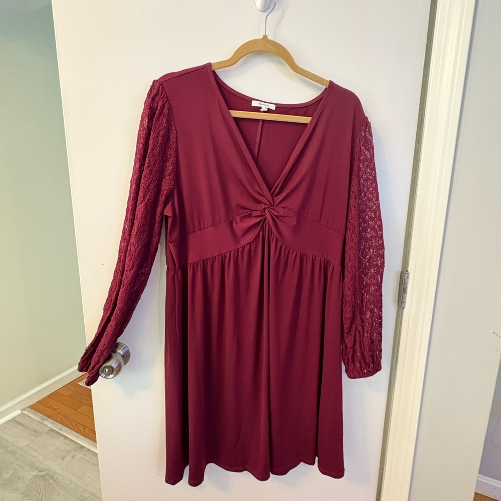 Maurices Wine Long Sleeve Dress with Lace Detail